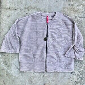 IC by Connie Shirt Jacket Top Metallic Silver Gray Full Zip Pleated Lagenlook M